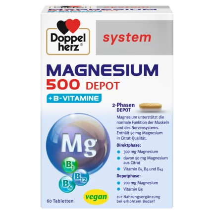 Abbildung der Produktverpackung Doppelherz system MAGNESIUM 500 DEPOT Frontansicht
